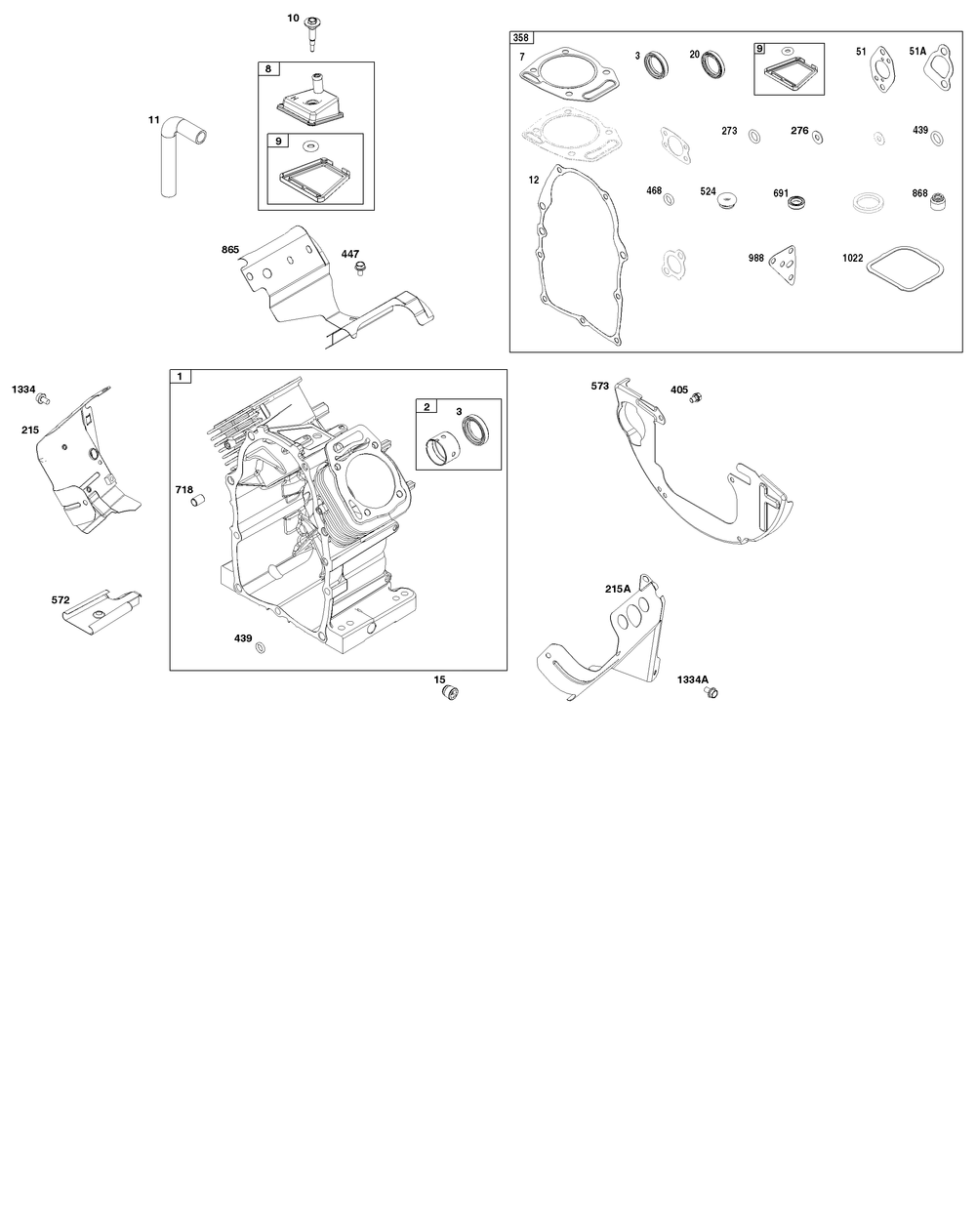 Cylinder Group Diagram and Parts List for 355447-0120-01 200000 - 399999 Briggs and Stratton Engine